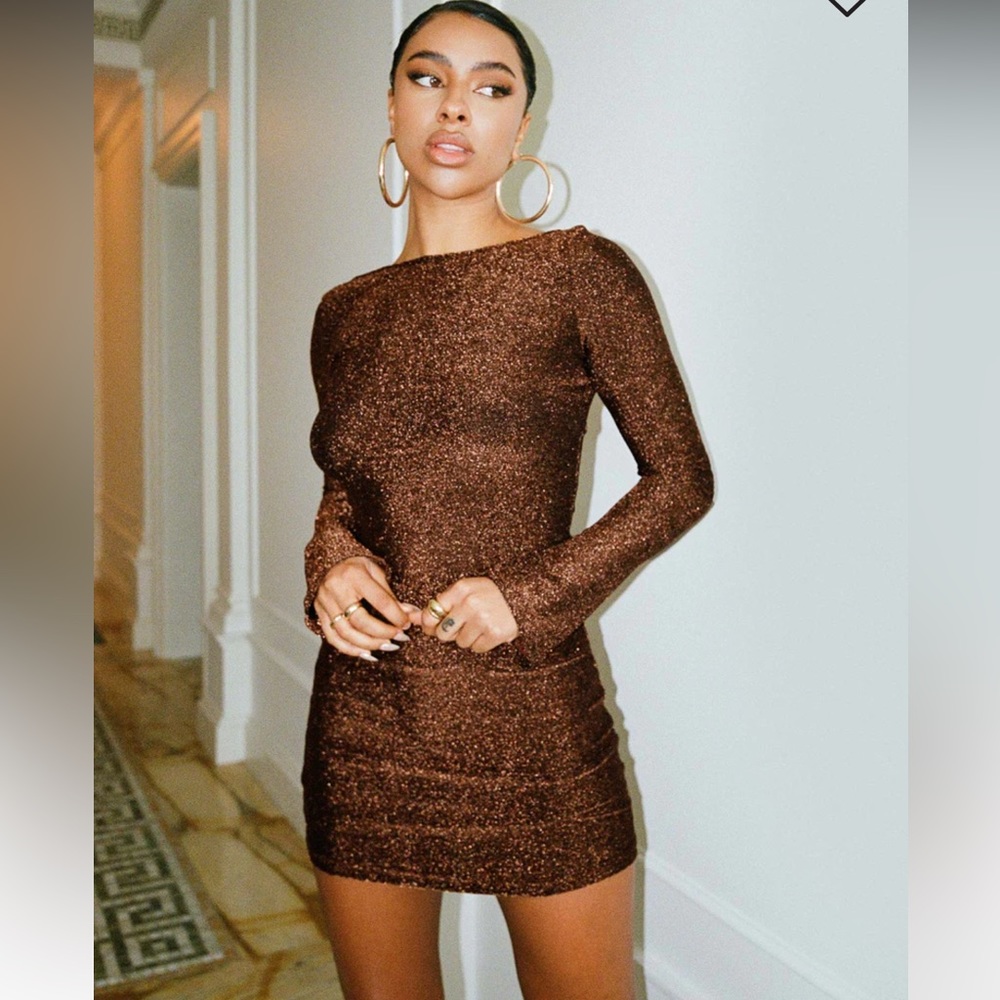 Open Back Mini Dress in Copper- Size US 10